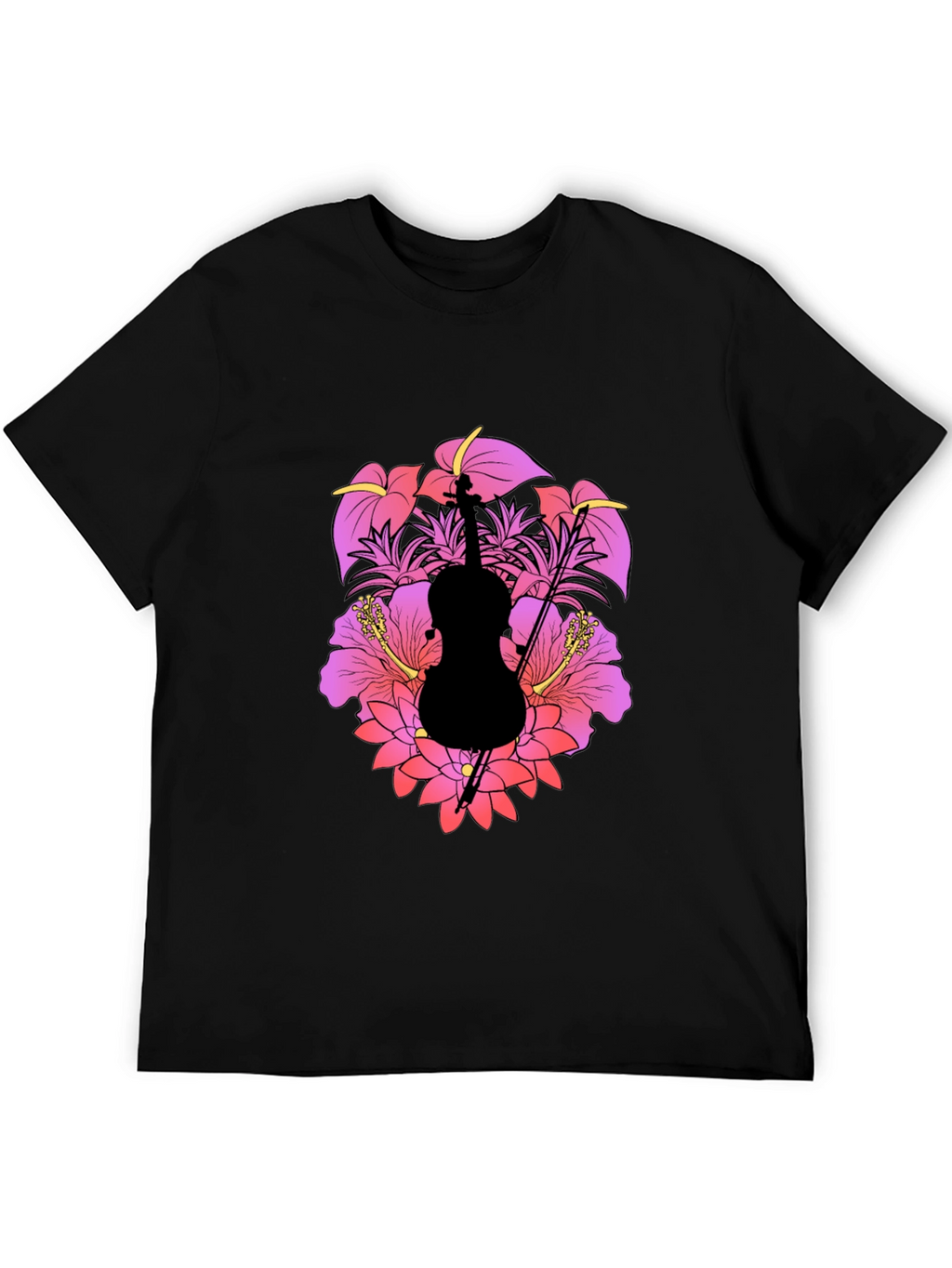 Floral Cello Mens Black T-Shirt