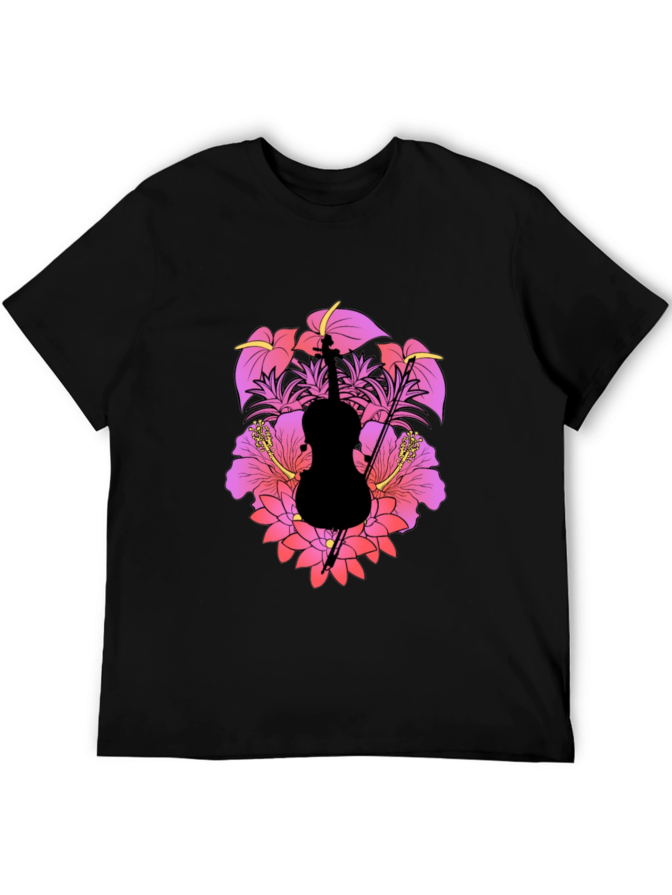 Floral Cello Mens Black T-Shirt