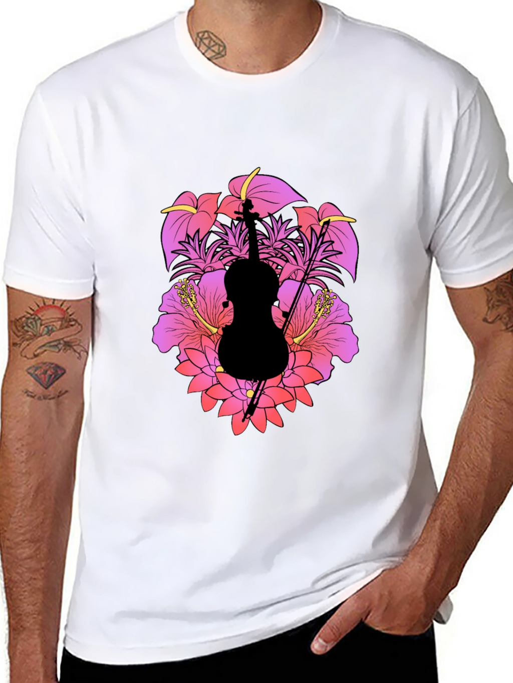 Floral Cello Mens Black T-Shirt