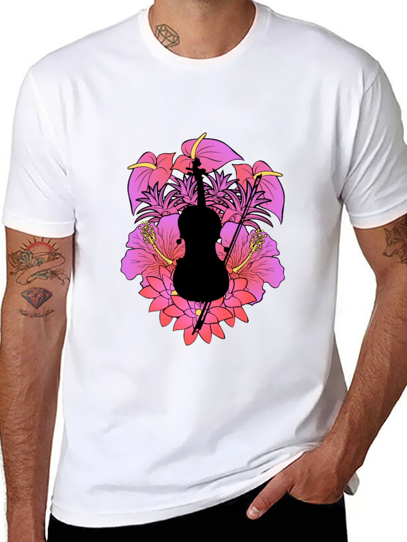 Floral Cello Mens Black T-Shirt