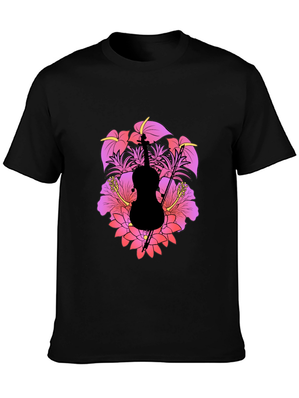 Floral Cello Mens Black T-Shirt