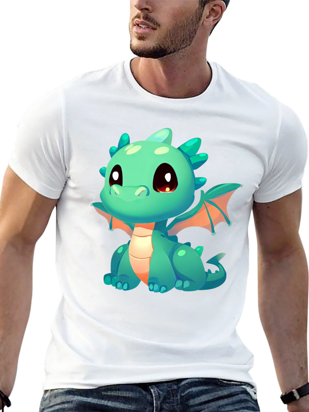 Cute Cartoon Dragon Graphic Tee - Black