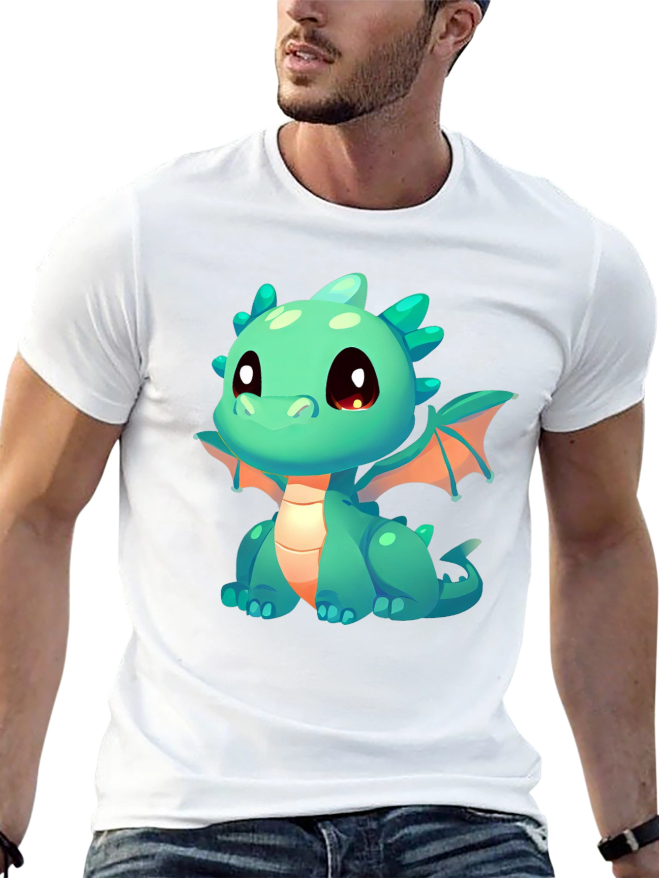 Cute Cartoon Dragon Graphic Tee - Black