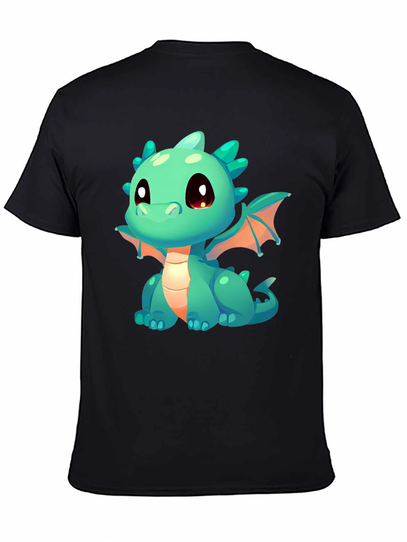 Cute Cartoon Dragon Graphic Tee - Black