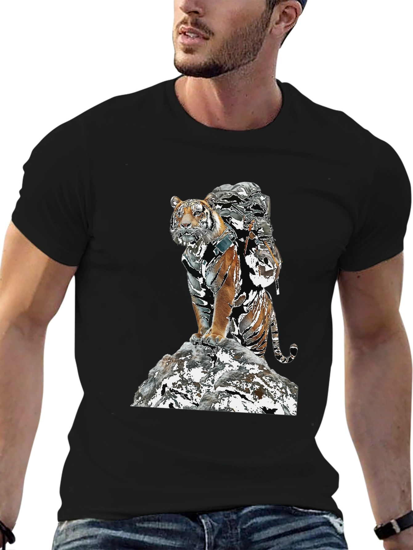 Tiger Graphic Tee - Black Cotton Blend