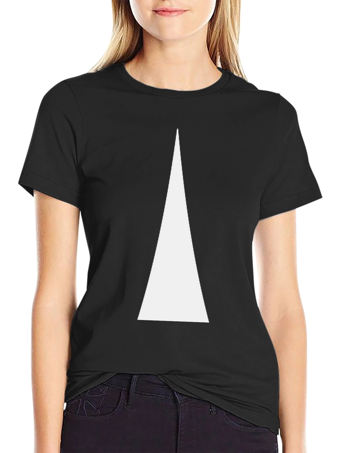 Minimalist White Triangle Graphic Tee - Black Cotton