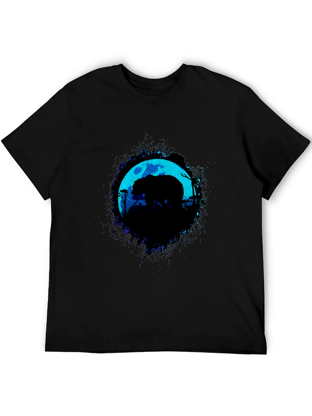 Bear Moon Silhouette Graphic Black T-Shirt