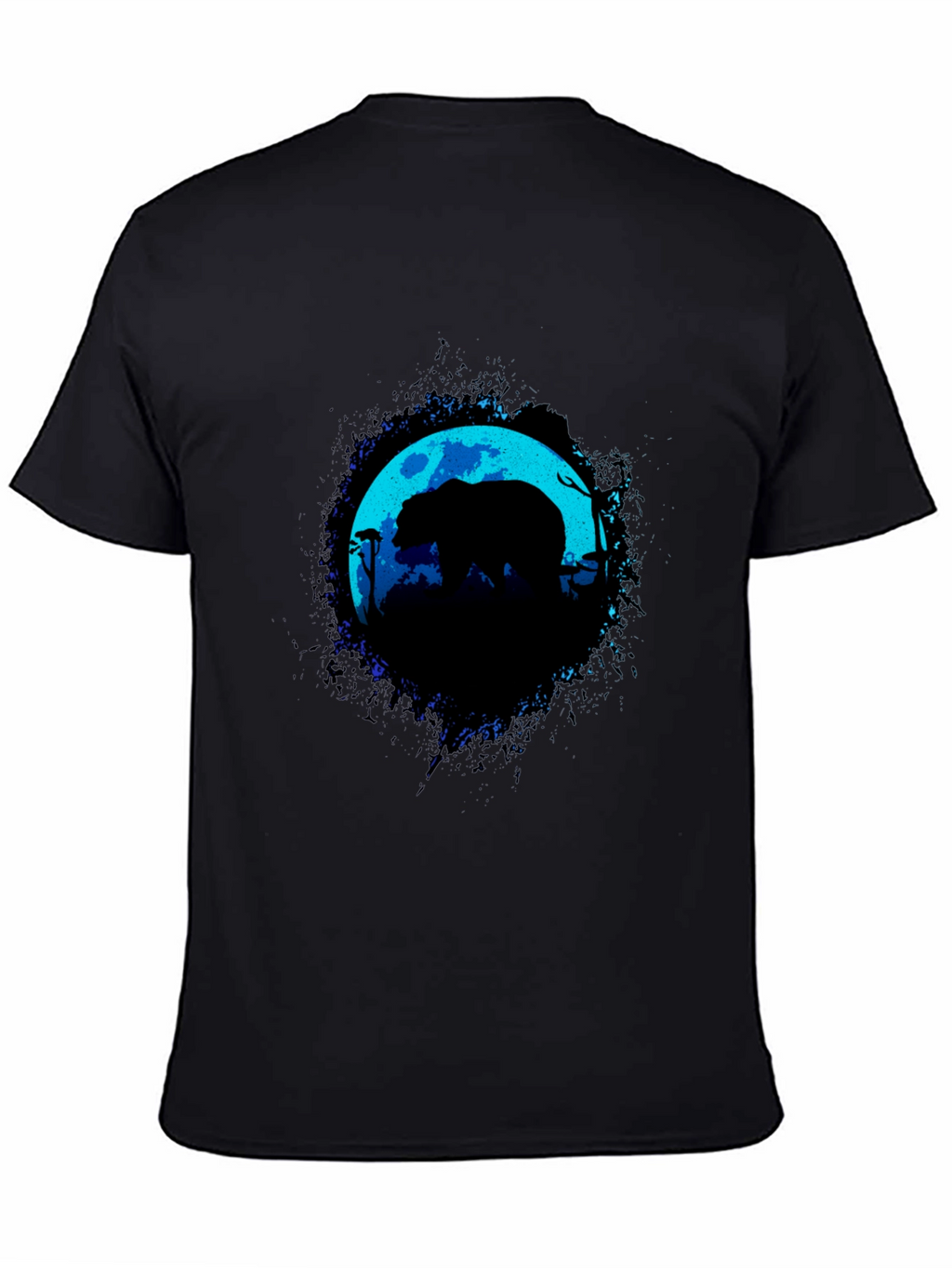 Bear Moon Silhouette Graphic Black T-Shirt