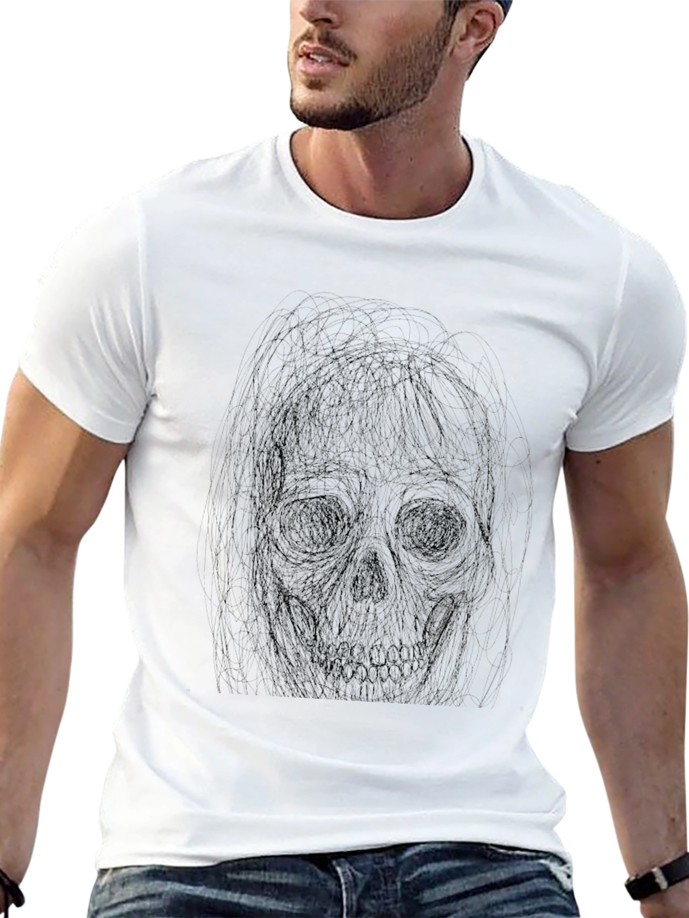 Dark Sketch Skull T-Shirt - Unique Graphic Tee