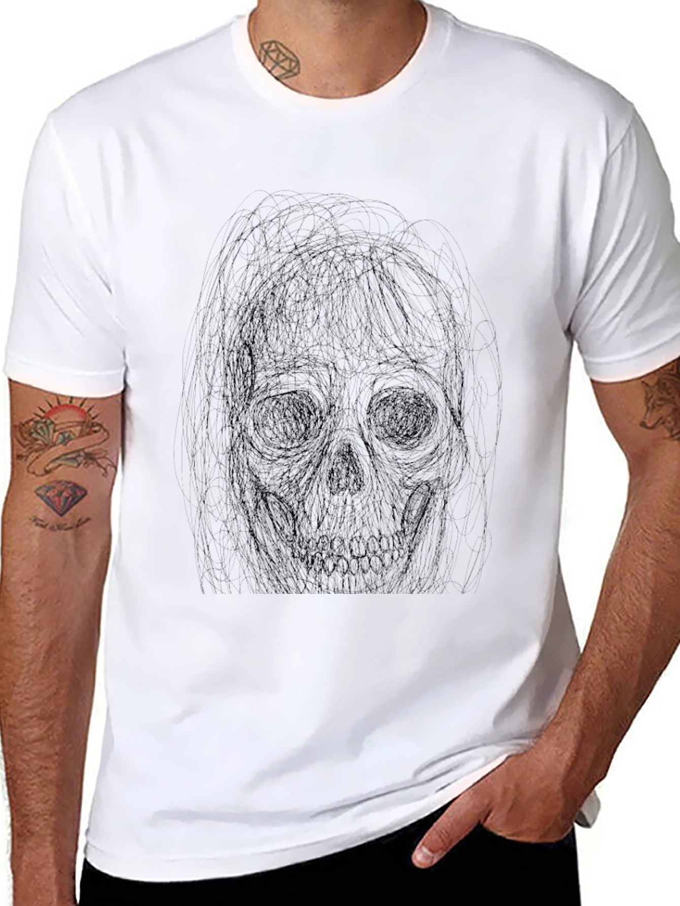 Dark Sketch Skull T-Shirt - Unique Graphic Tee