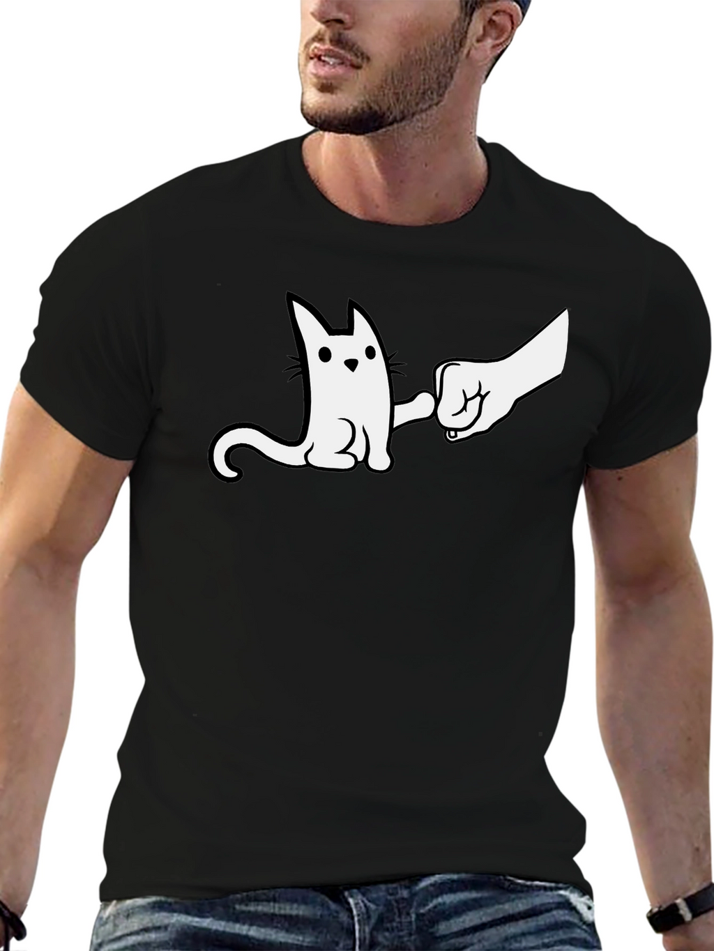 Cat Fist Bump Graphic T-Shirt - Cool & Casual