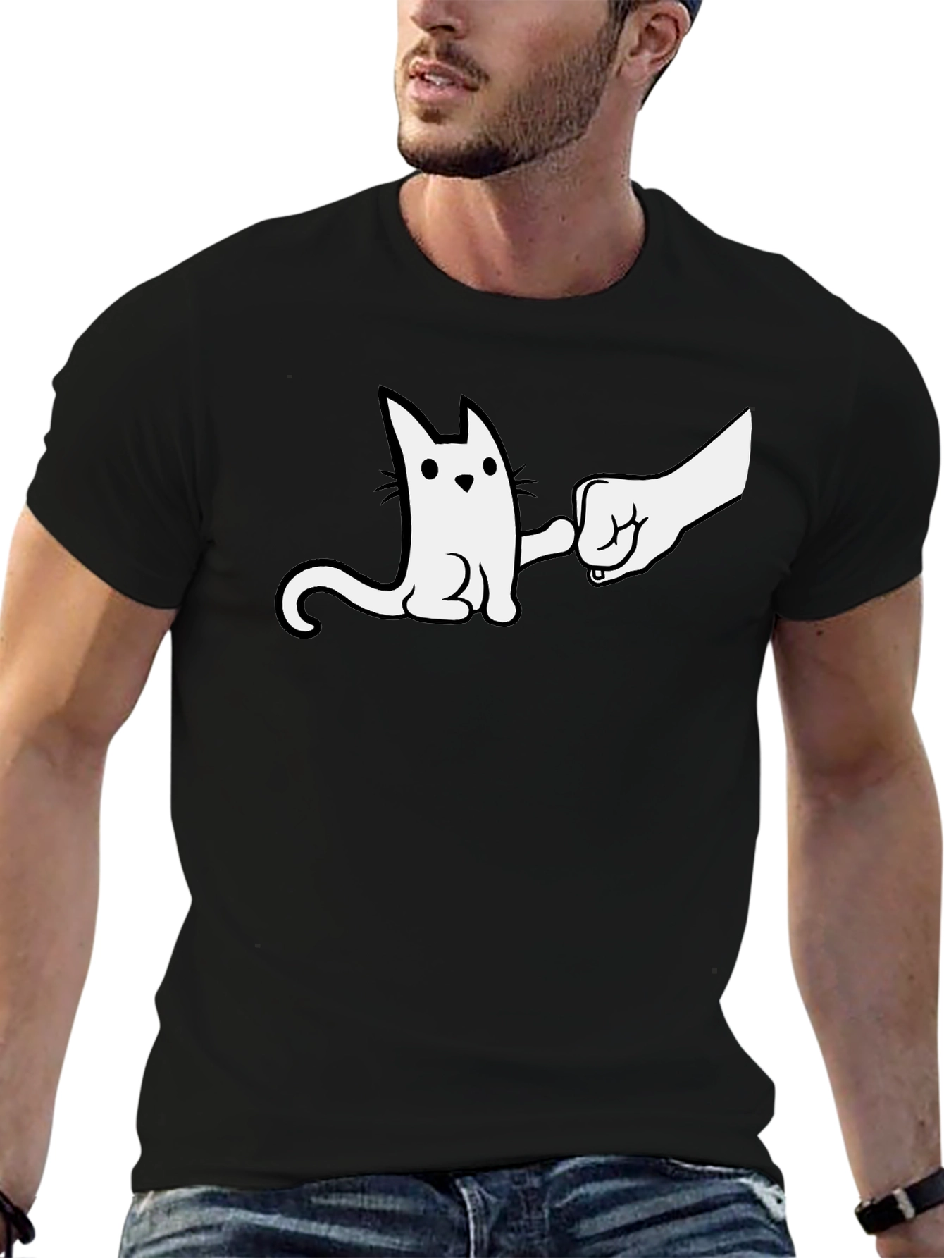 Cat Fist Bump Graphic T-Shirt - Cool & Casual