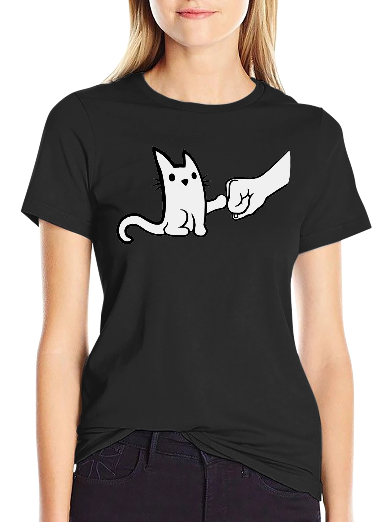 Cat Fist Bump Graphic T-Shirt - Cool & Casual