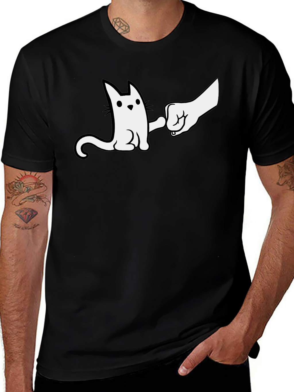 Cat Fist Bump Graphic T-Shirt - Cool & Casual