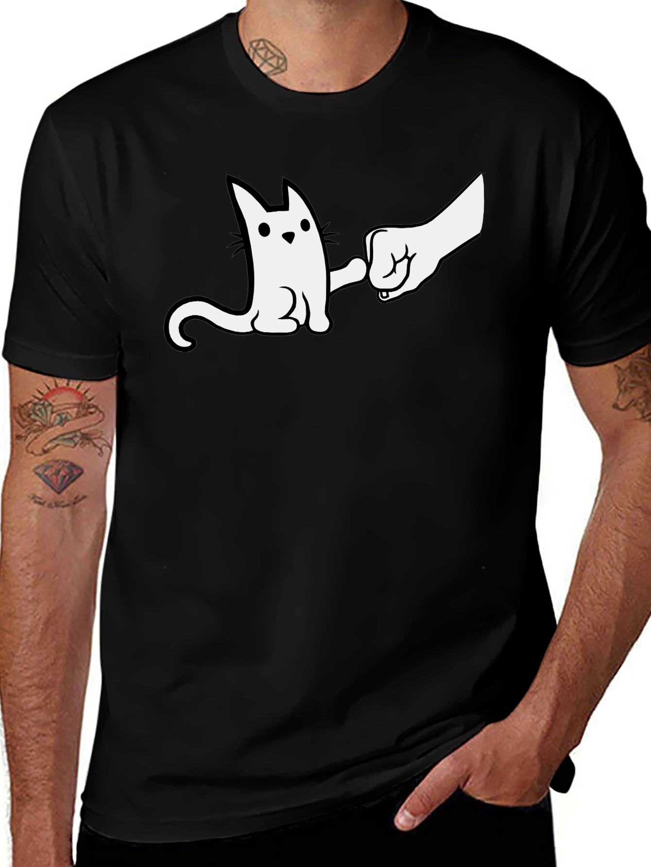 Cat Fist Bump Graphic T-Shirt - Cool & Casual
