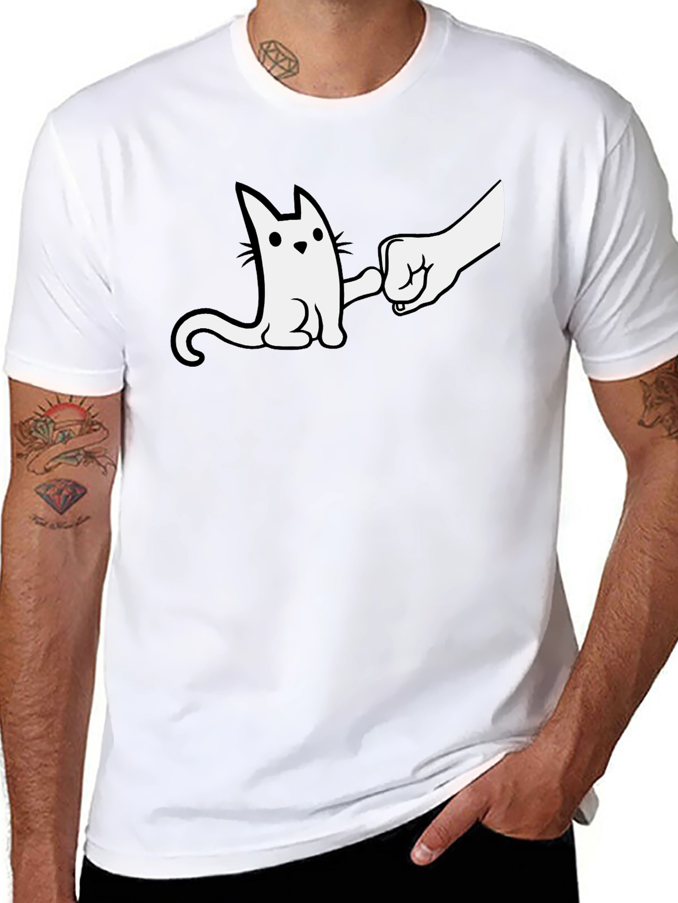 Cat Fist Bump Graphic T-Shirt - Cool & Casual