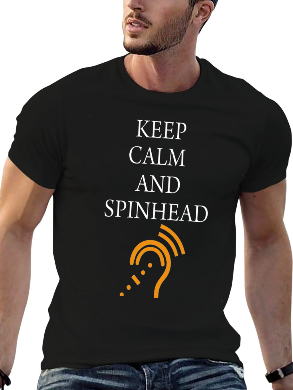 Keep Calm Spinhead T-Shirt - Black Cotton Tee