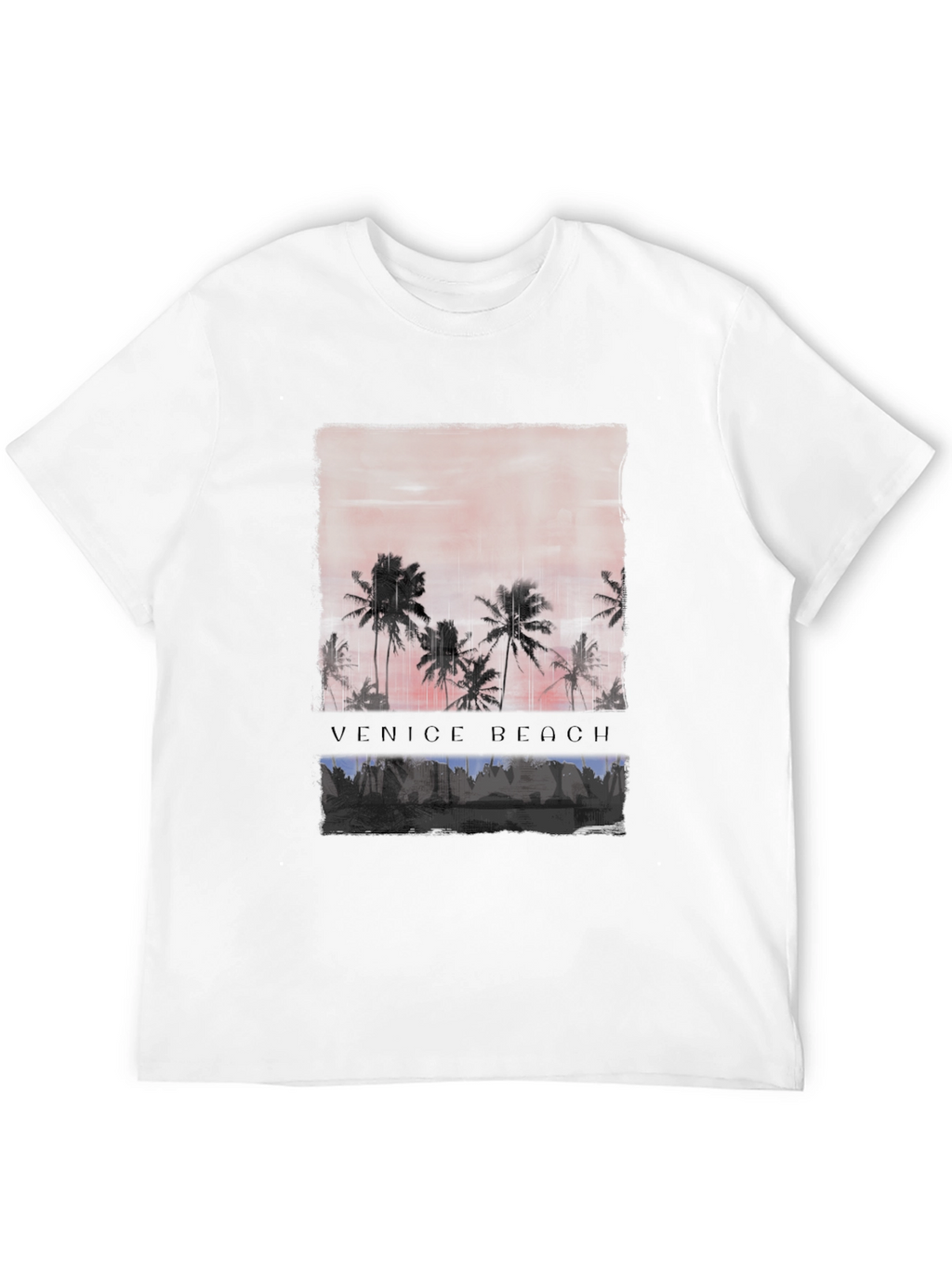 Venice Beach Sunset Graphic Tee - Black Cotton T-Shirt