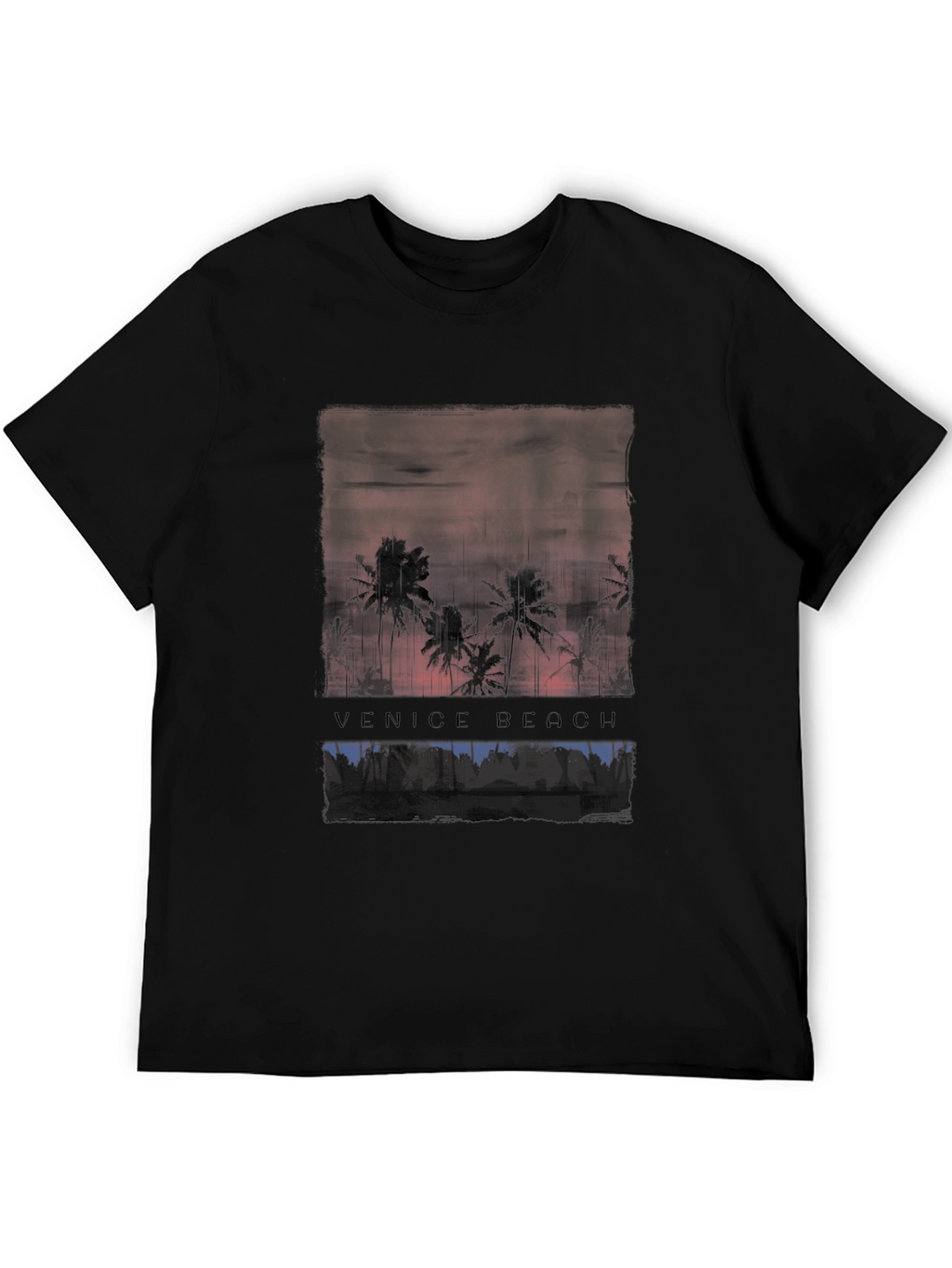 Venice Beach Sunset Graphic Tee - Black Cotton T-Shirt