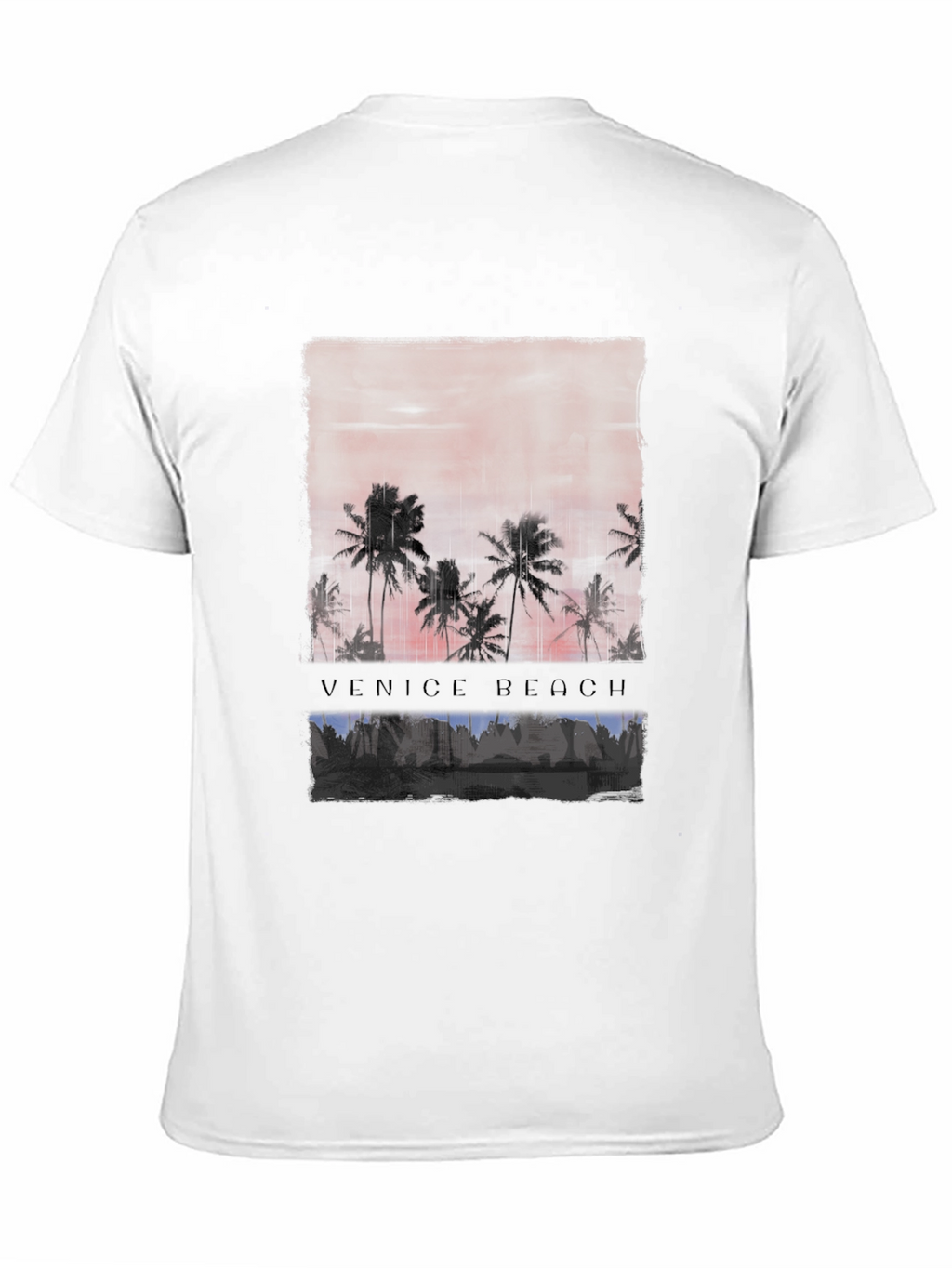 Venice Beach Sunset Graphic Tee - Black Cotton T-Shirt