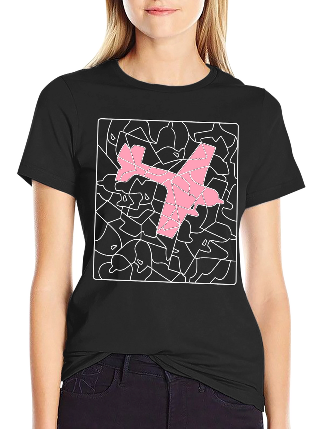 Pink Airplane Graphic Tee - Stylish Abstract Design