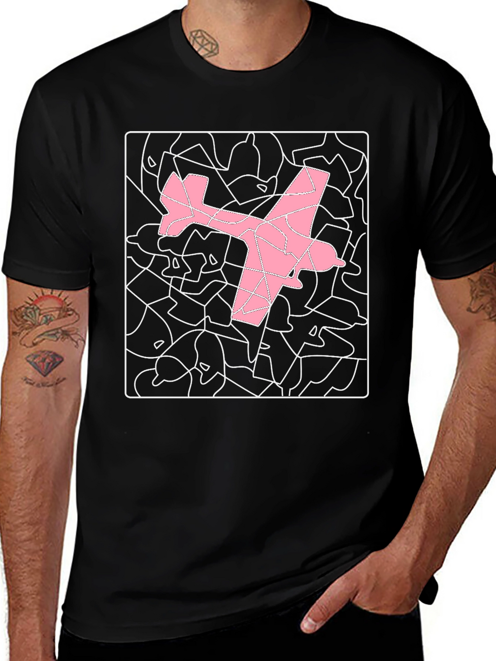 Pink Airplane Graphic Tee - Stylish Abstract Design
