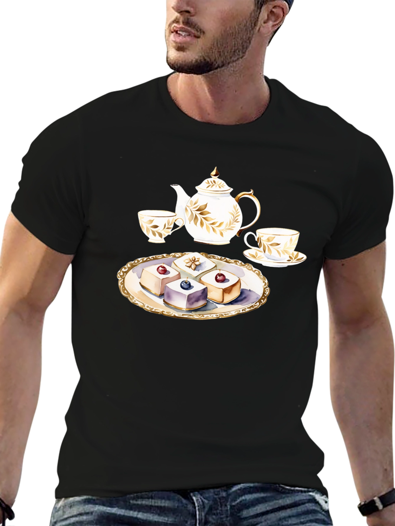 Tea Time T-Shirt: Teapot and Cakes Graphic Tee