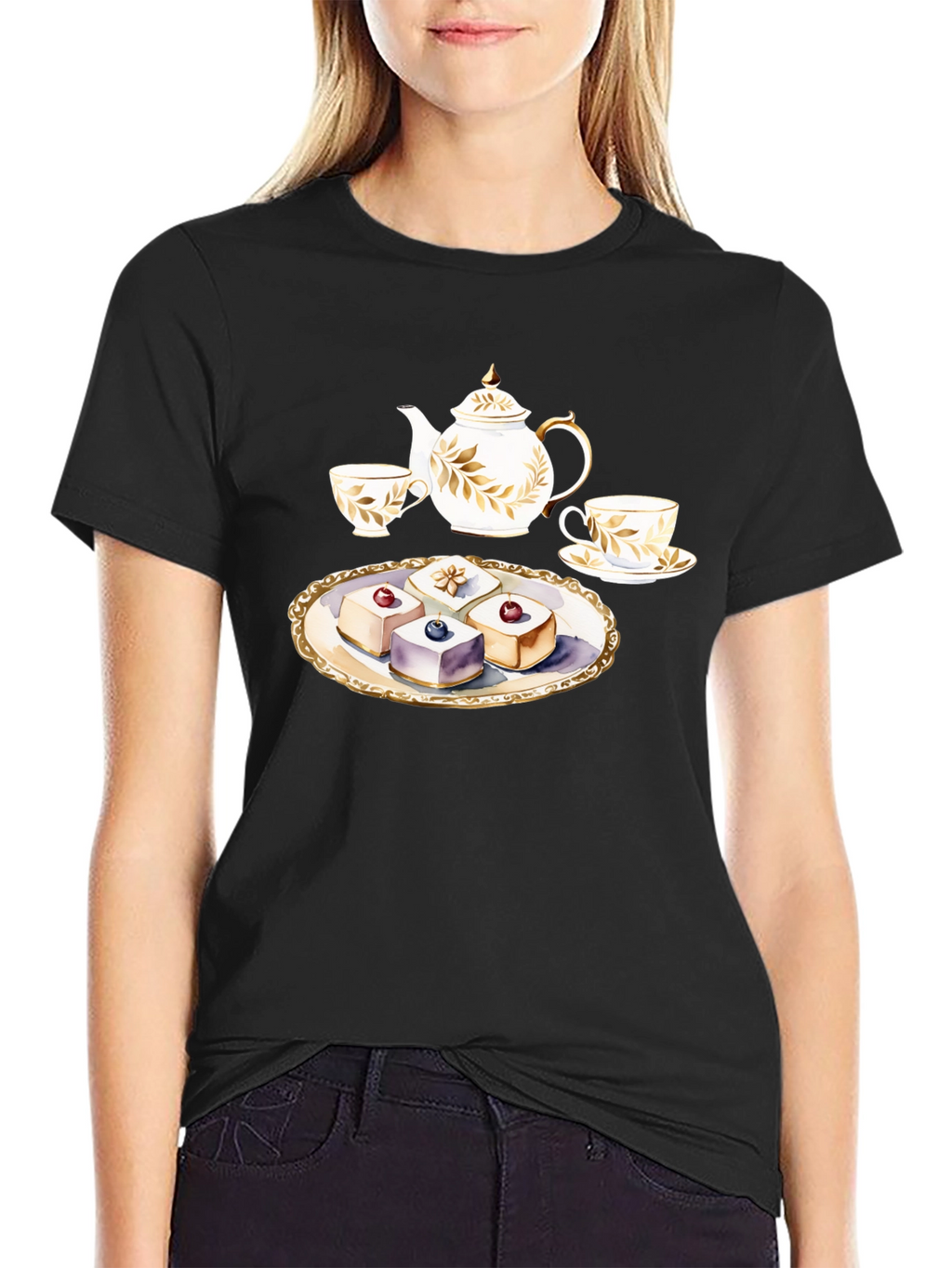 Tea Time T-Shirt: Teapot and Cakes Graphic Tee