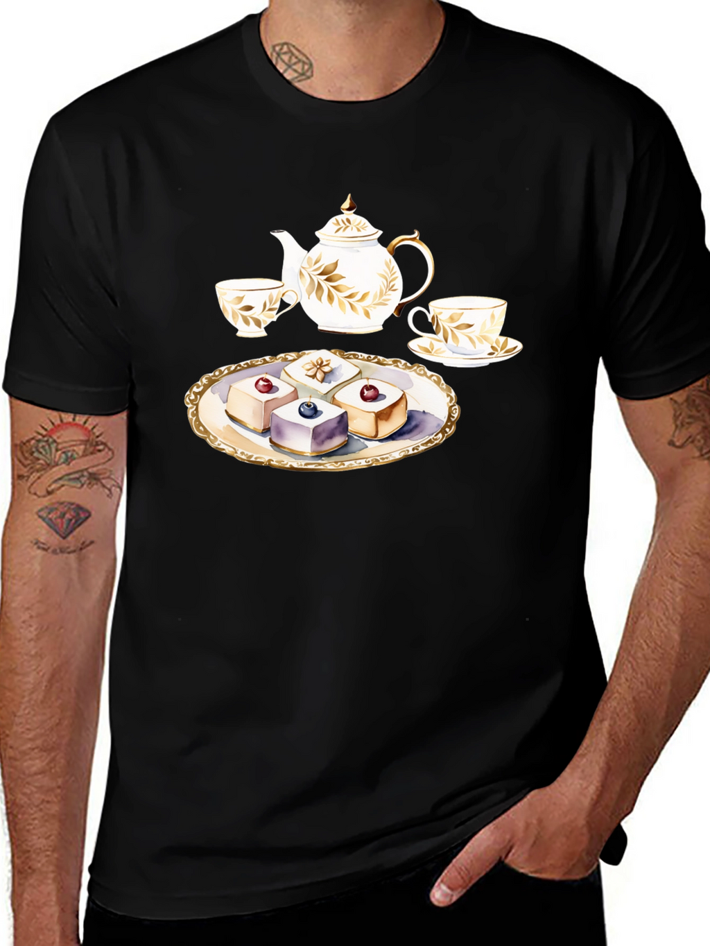 Tea Time T-Shirt: Teapot and Cakes Graphic Tee