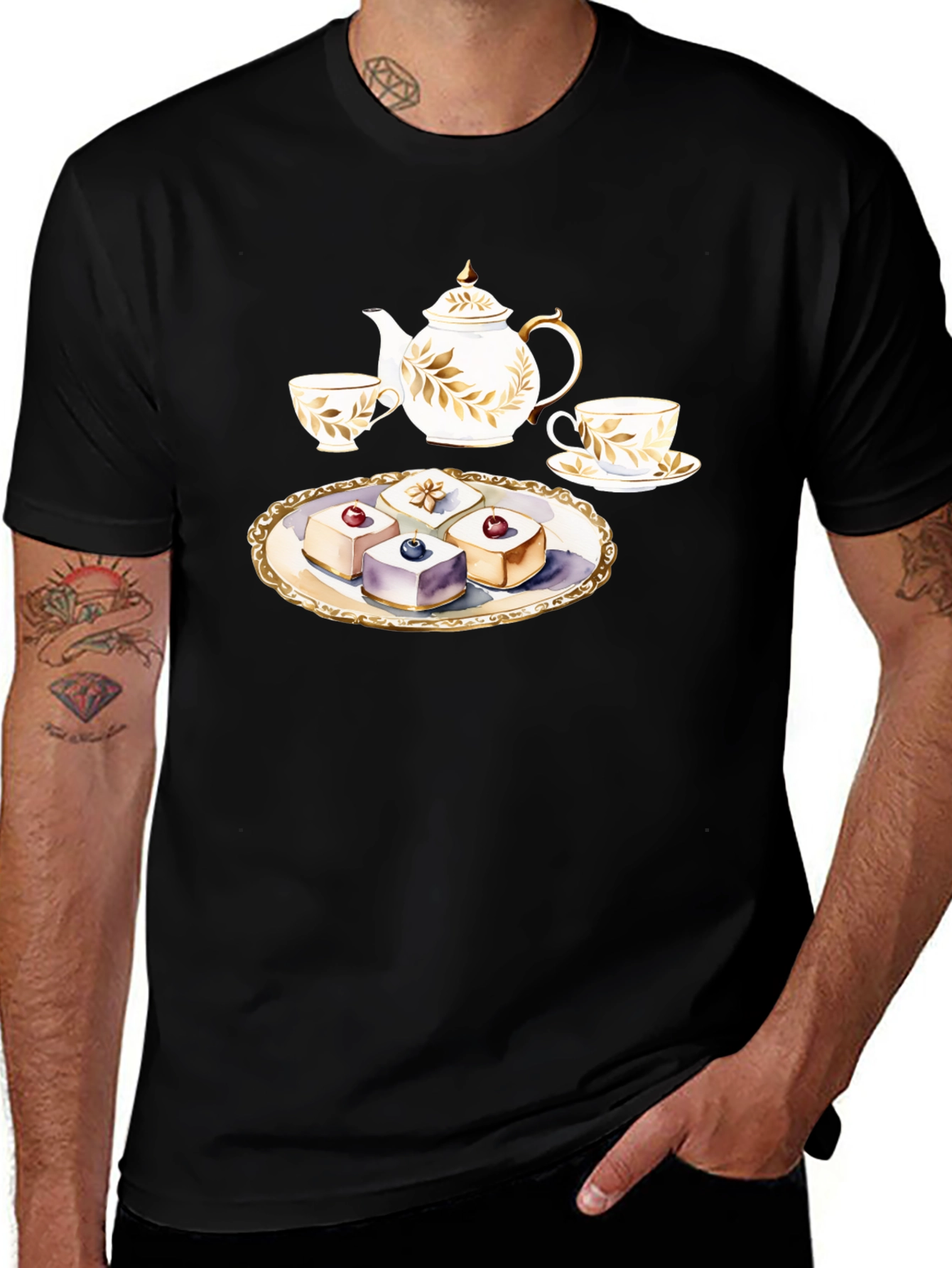 Tea Time T-Shirt: Teapot and Cakes Graphic Tee