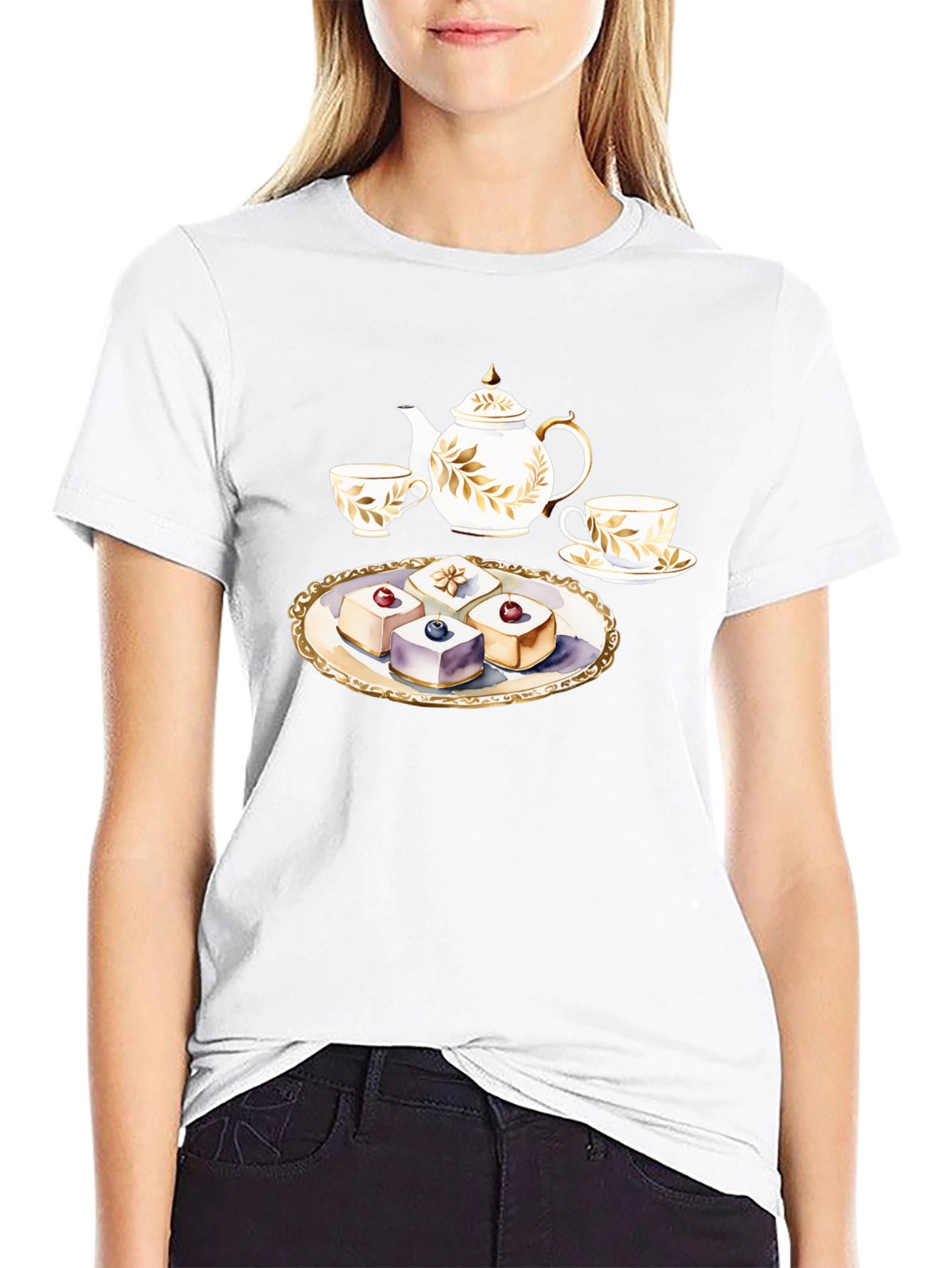 Tea Time T-Shirt: Teapot and Cakes Graphic Tee