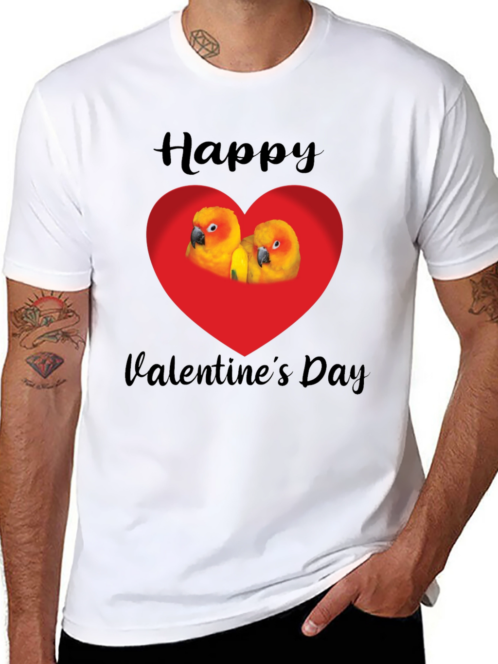 Happy Valentines Day Parrot Heart Graphic Tee