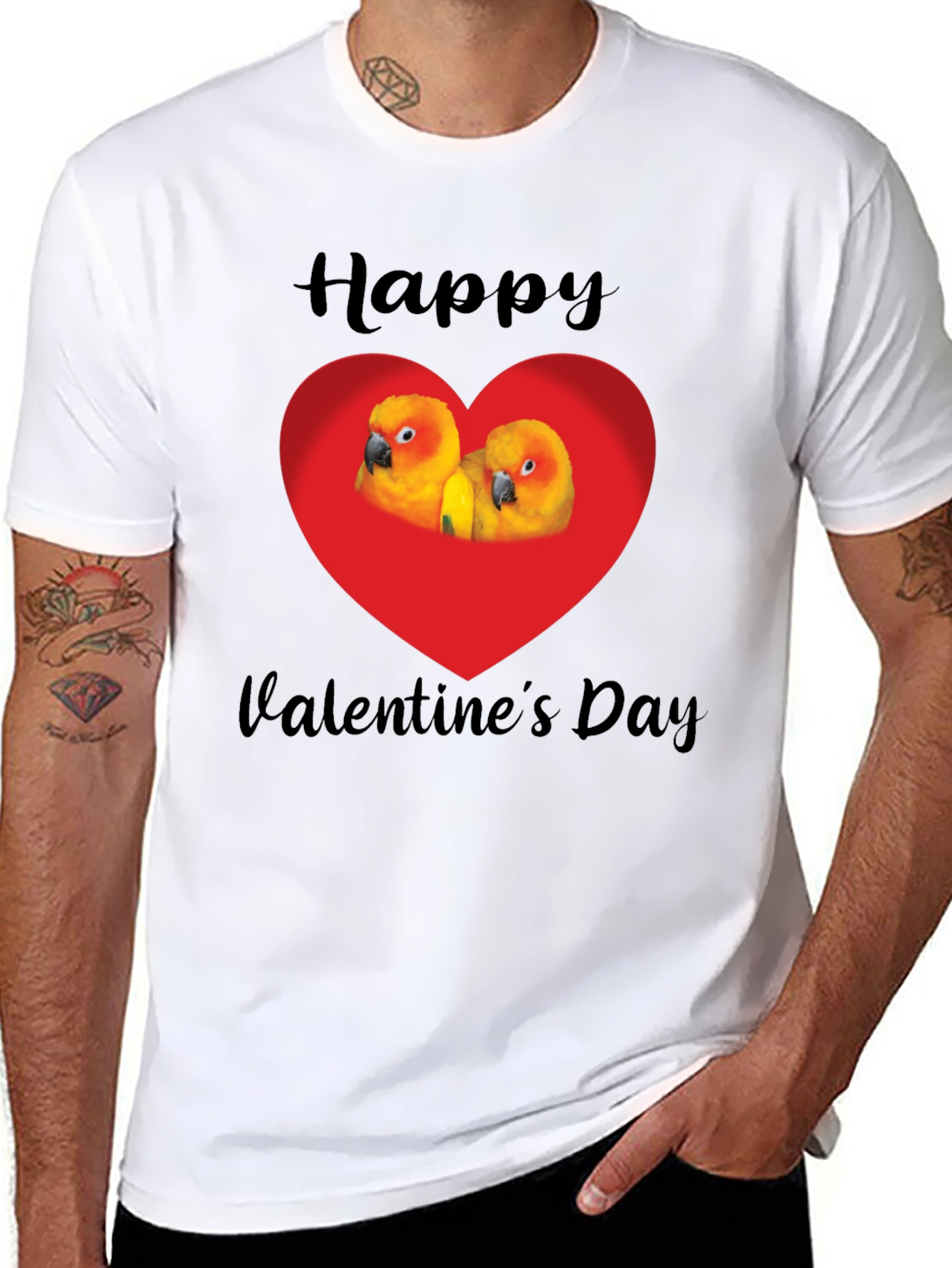 Happy Valentines Day Parrot Heart Graphic Tee