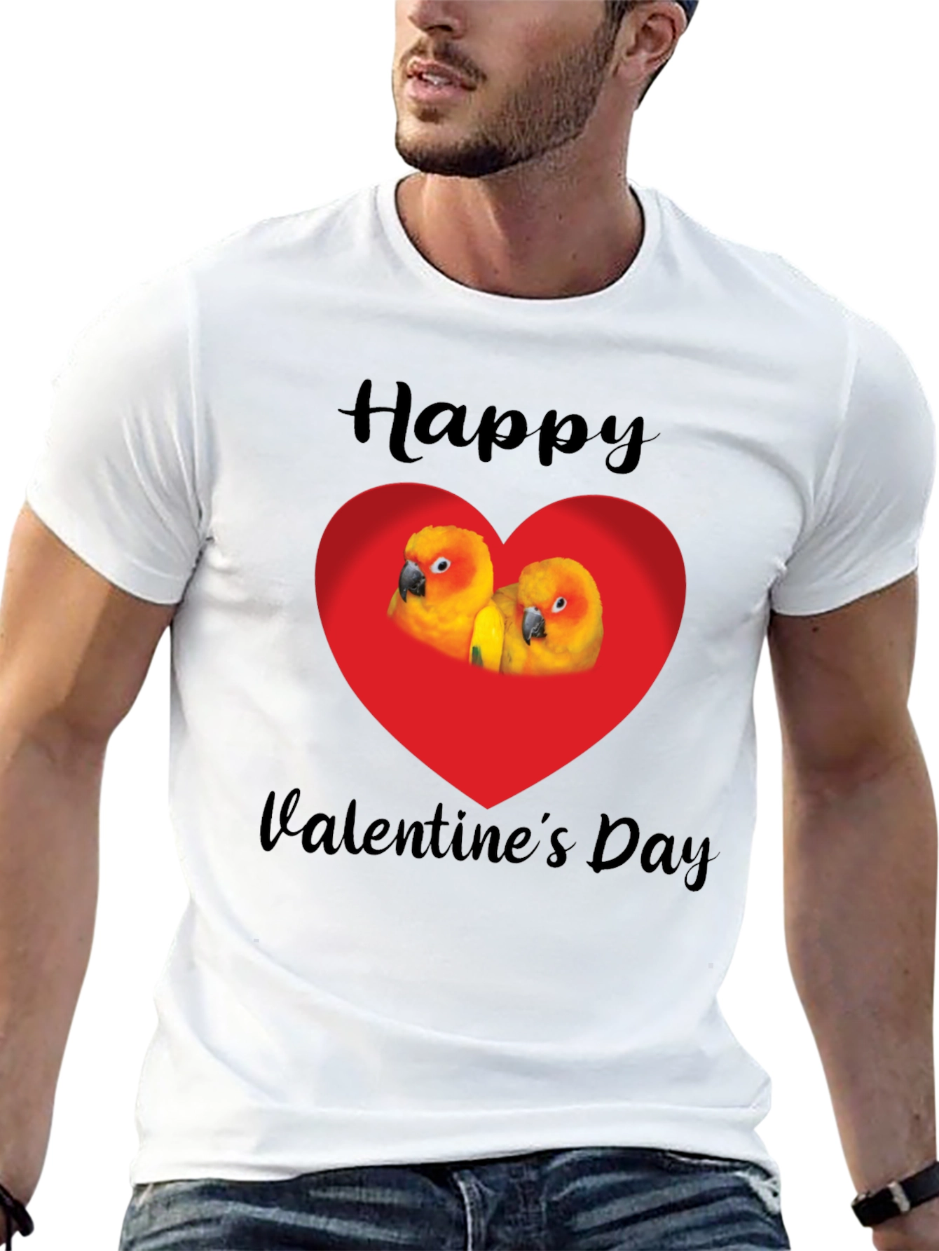 Happy Valentines Day Parrot Heart Graphic Tee