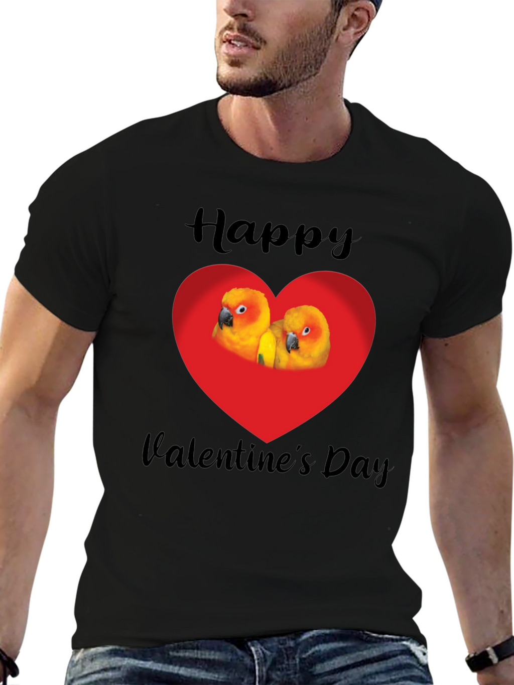 Happy Valentines Day Parrot Heart Graphic Tee