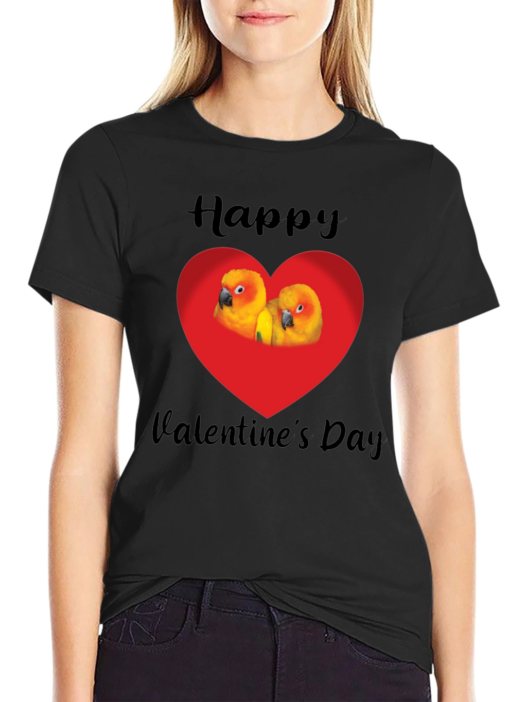 Happy Valentines Day Parrot Heart Graphic Tee