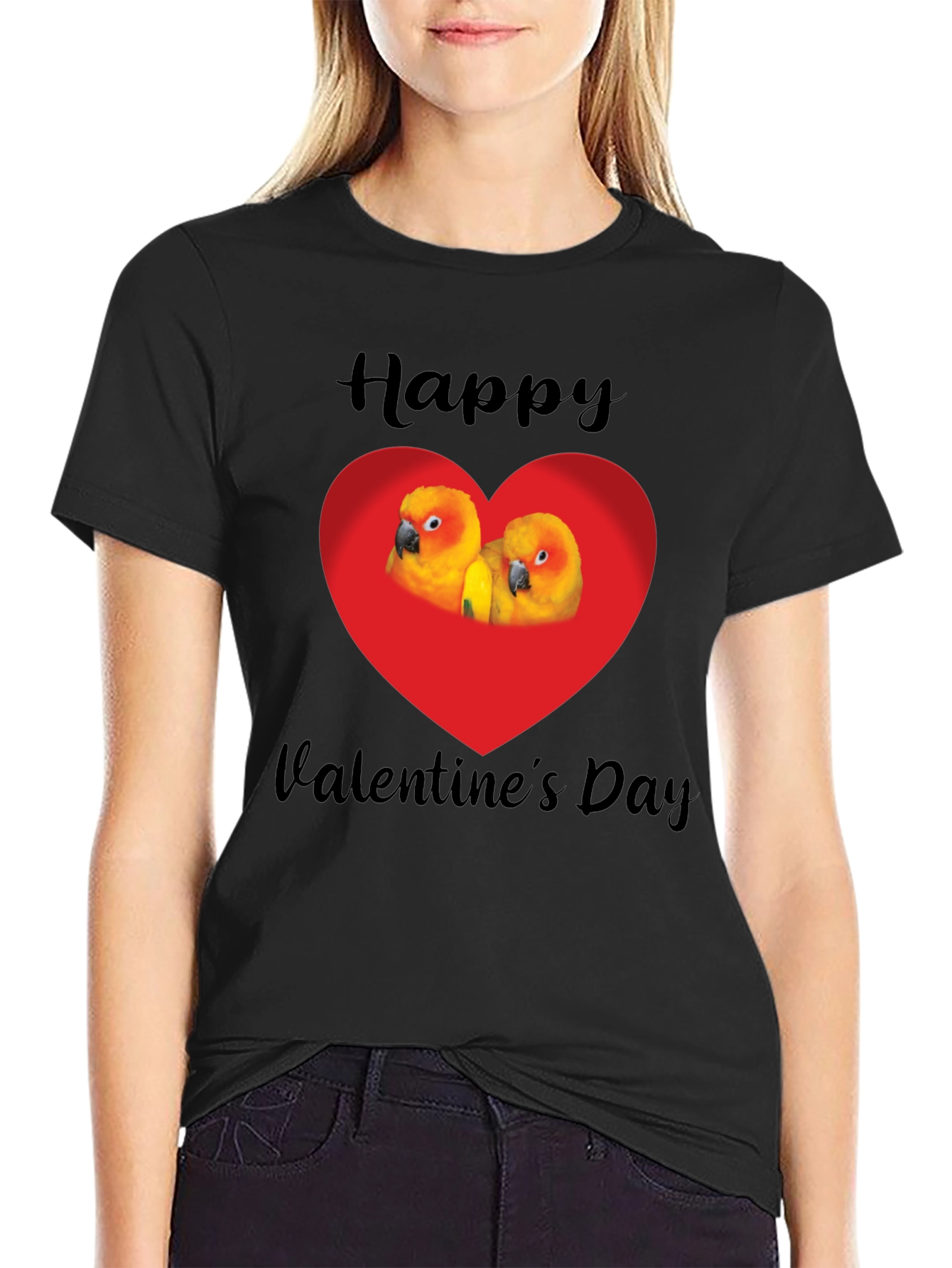 Happy Valentines Day Parrot Heart Graphic Tee