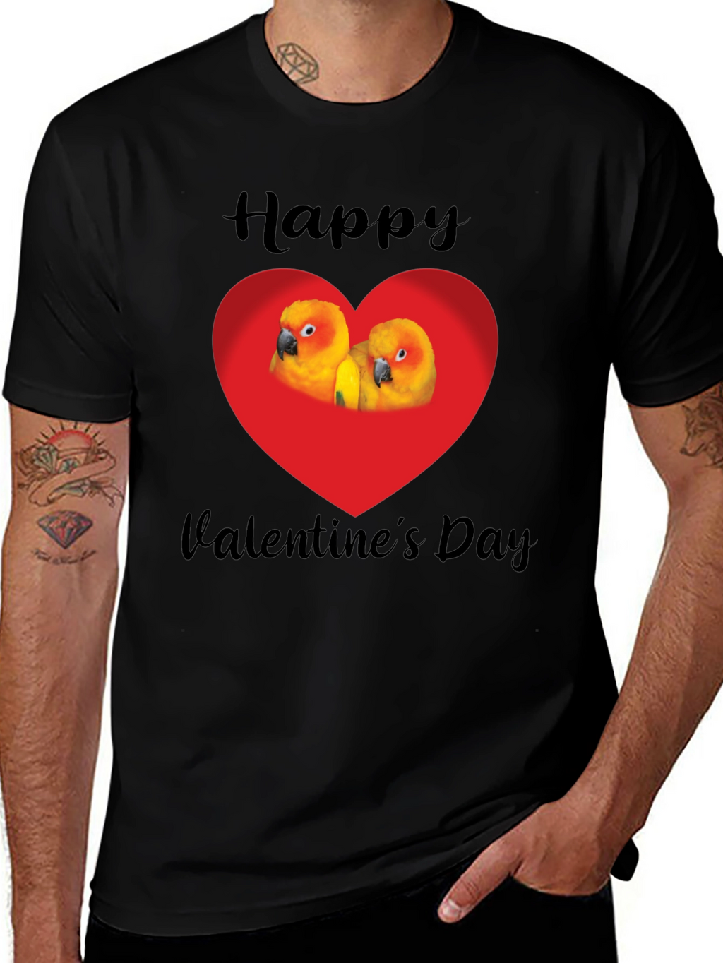 Happy Valentines Day Parrot Heart Graphic Tee