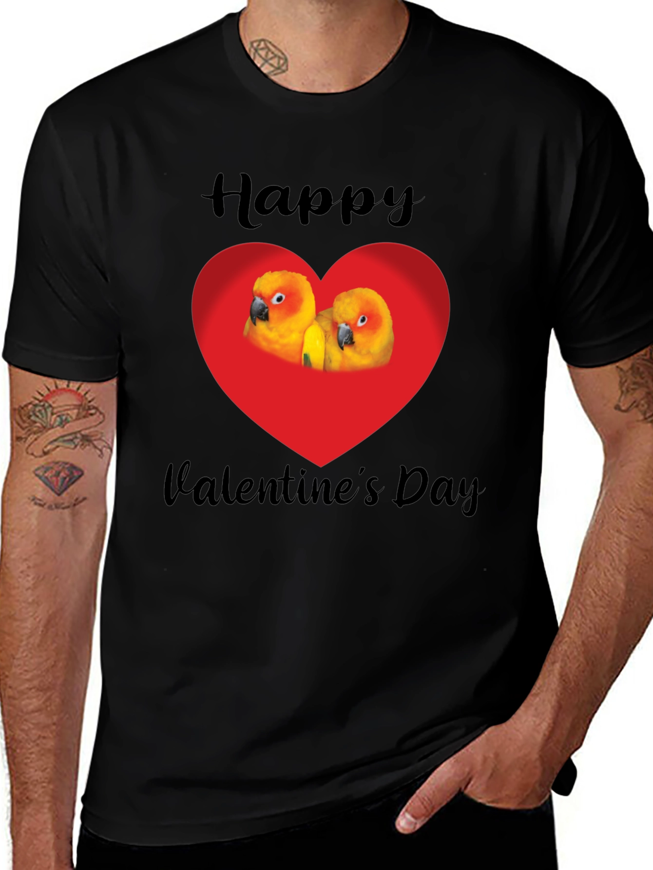 Happy Valentines Day Parrot Heart Graphic Tee