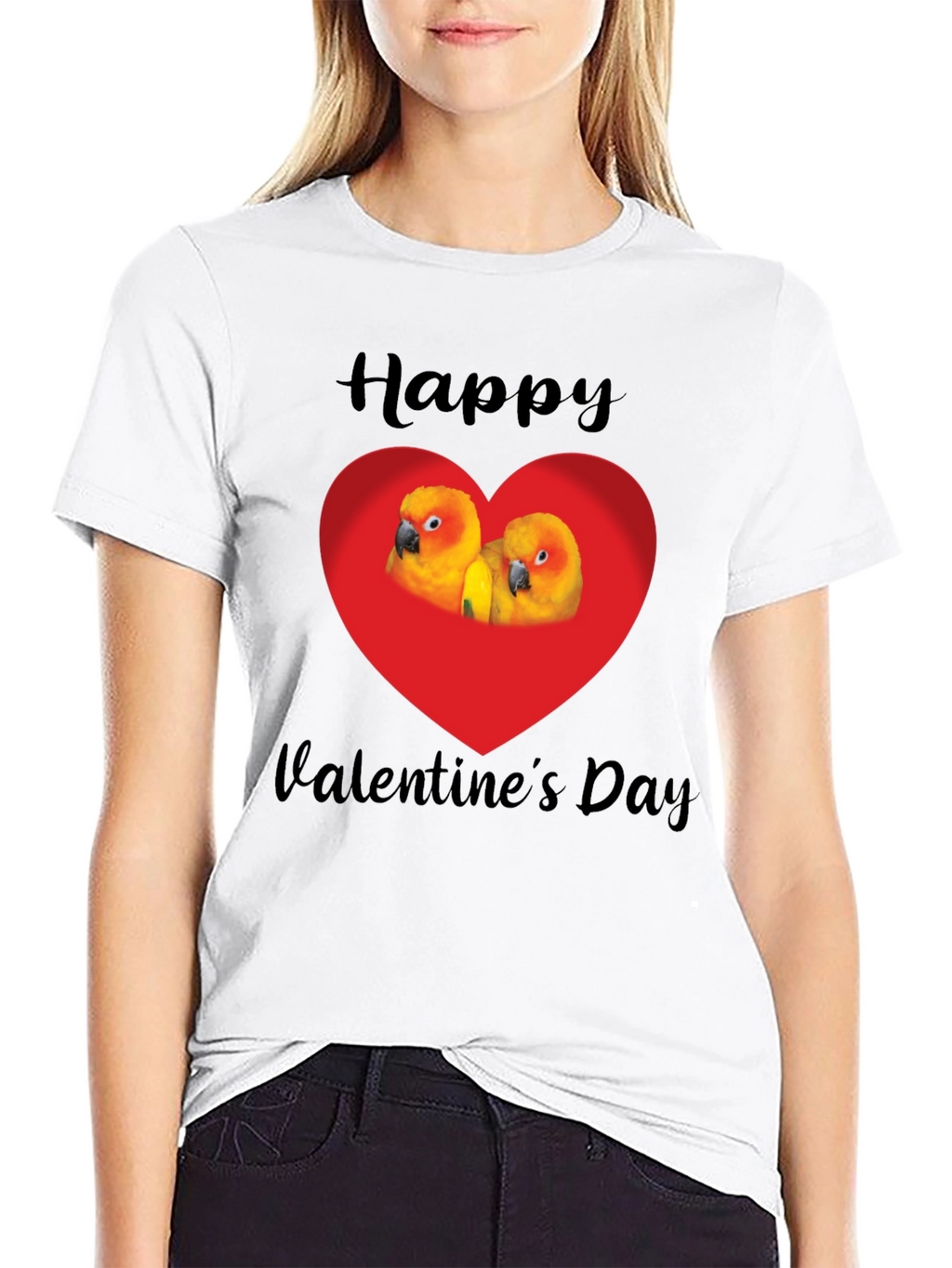 Happy Valentines Day Parrot Heart Graphic Tee
