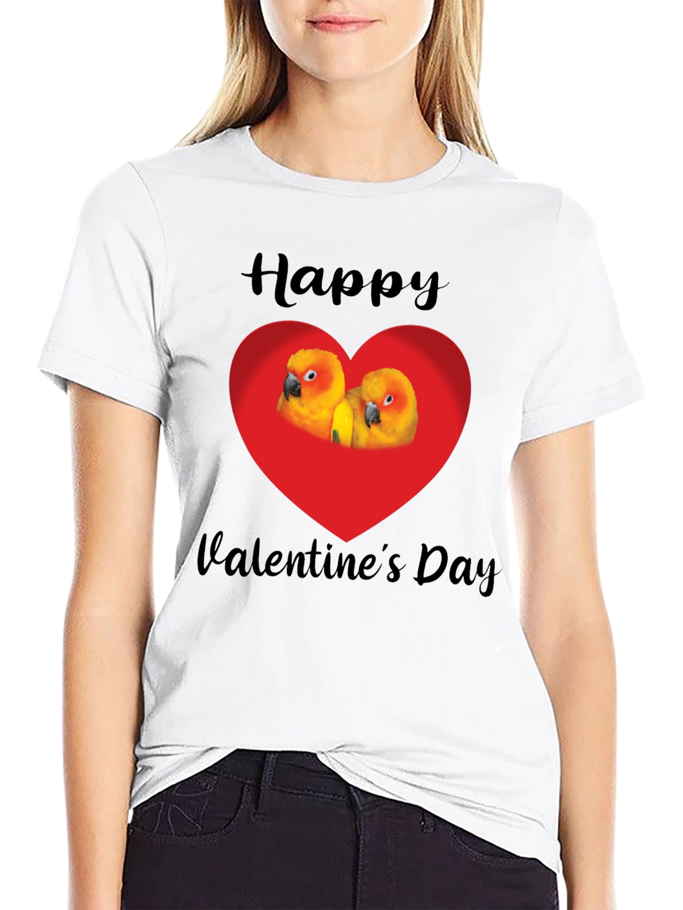 Happy Valentines Day Parrot Heart Graphic Tee