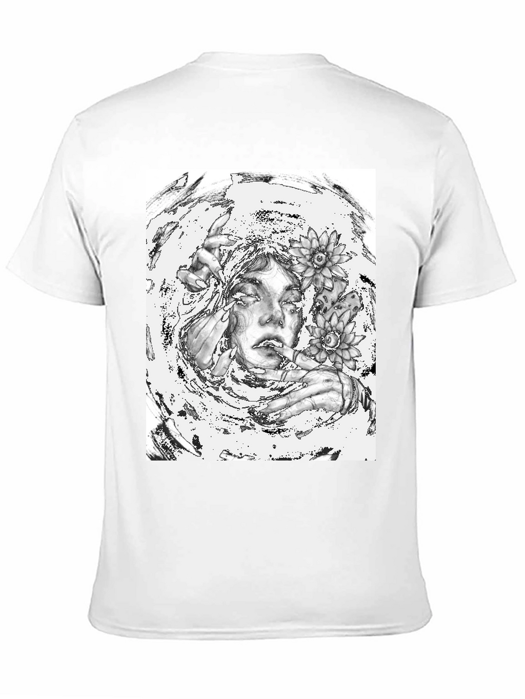 Monochrome Floral Graphic Tee - Artistic Cotton T-Shirt