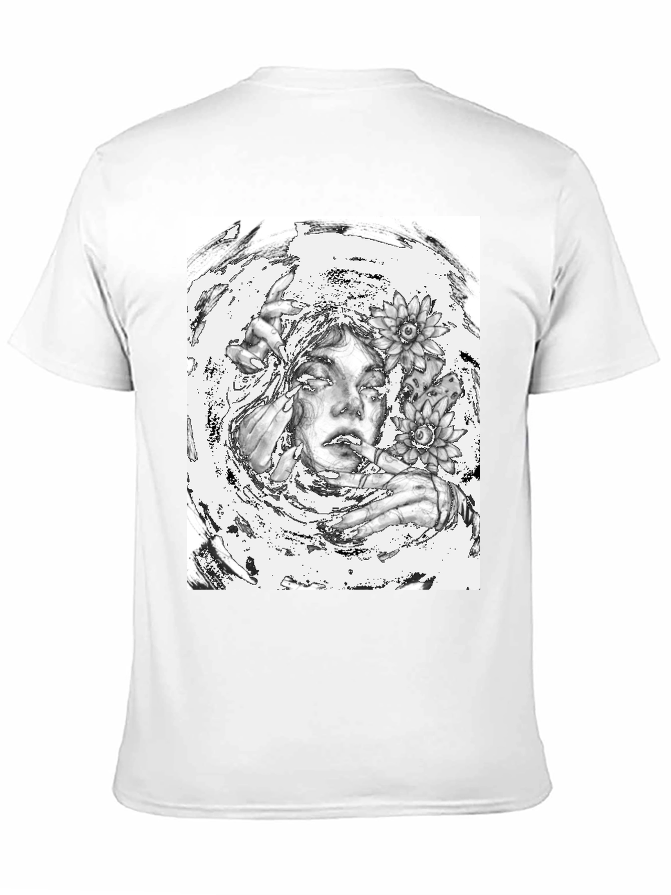 Monochrome Floral Graphic Tee - Artistic Cotton T-Shirt