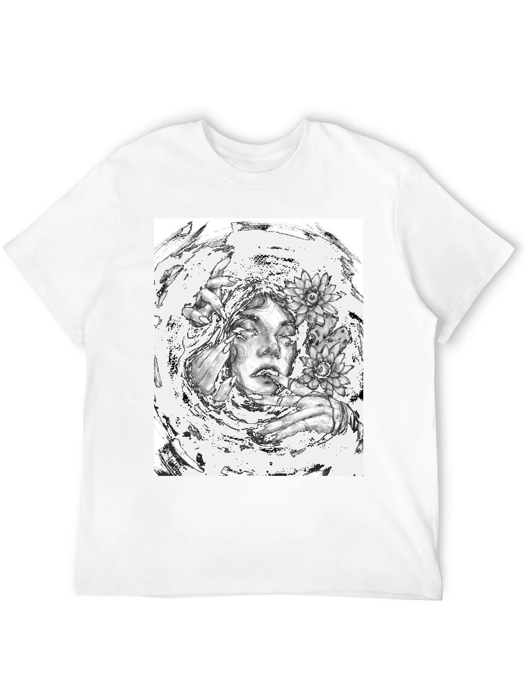 Monochrome Floral Graphic Tee - Artistic Cotton T-Shirt