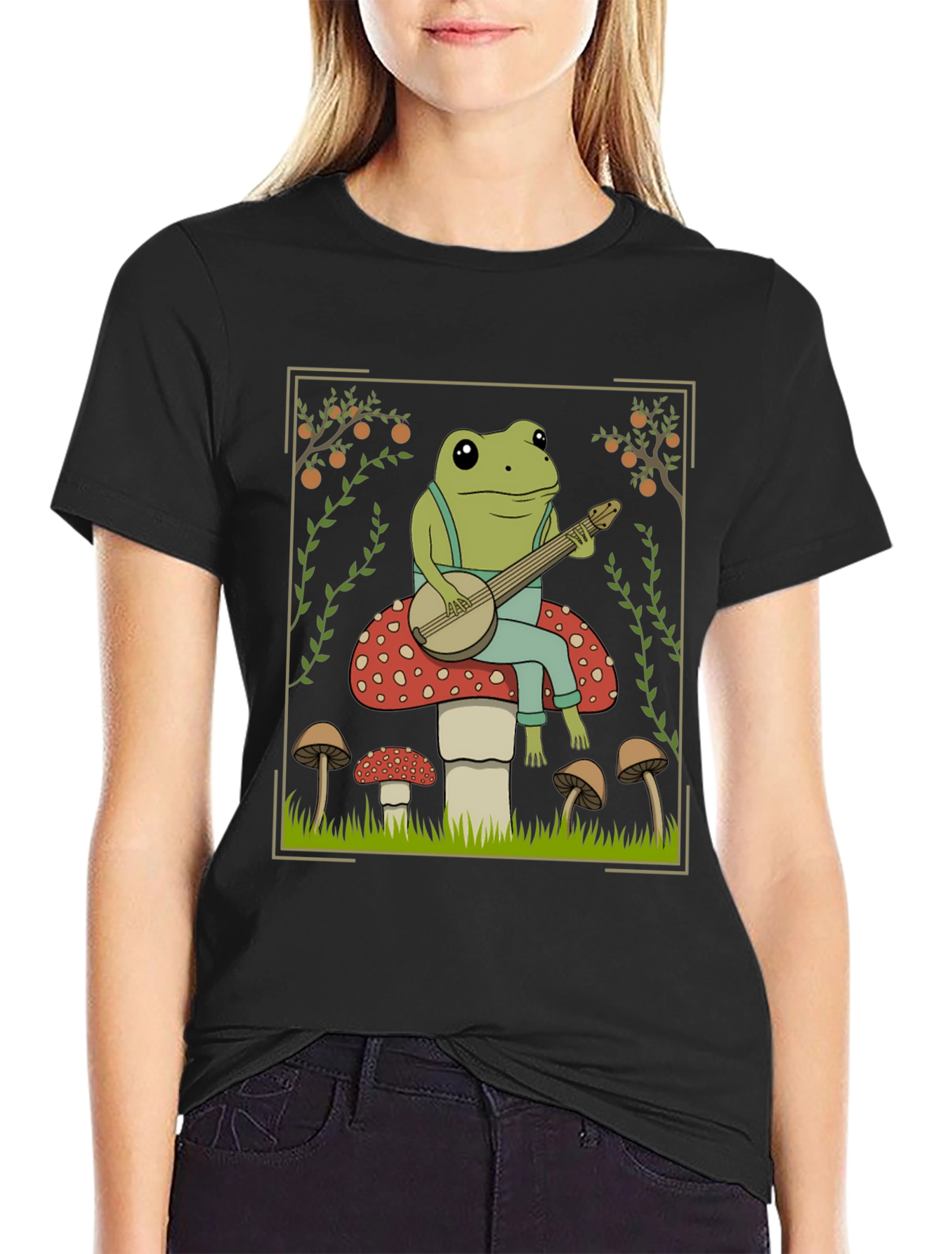 Frog Banjo Player T-Shirt - Toadstool Design