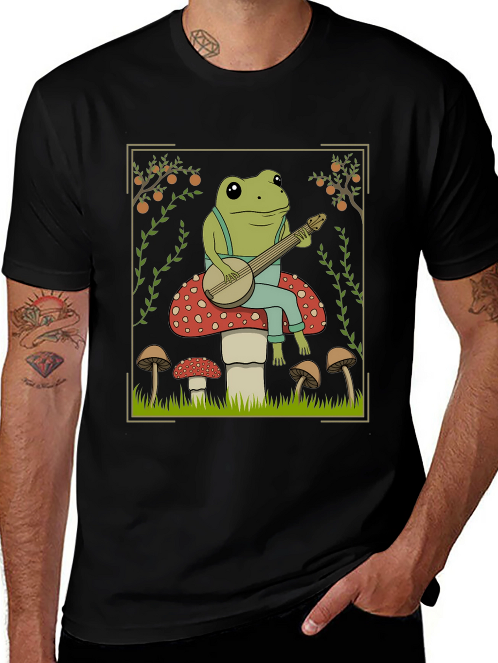 Frog Banjo Player T-Shirt - Toadstool Design