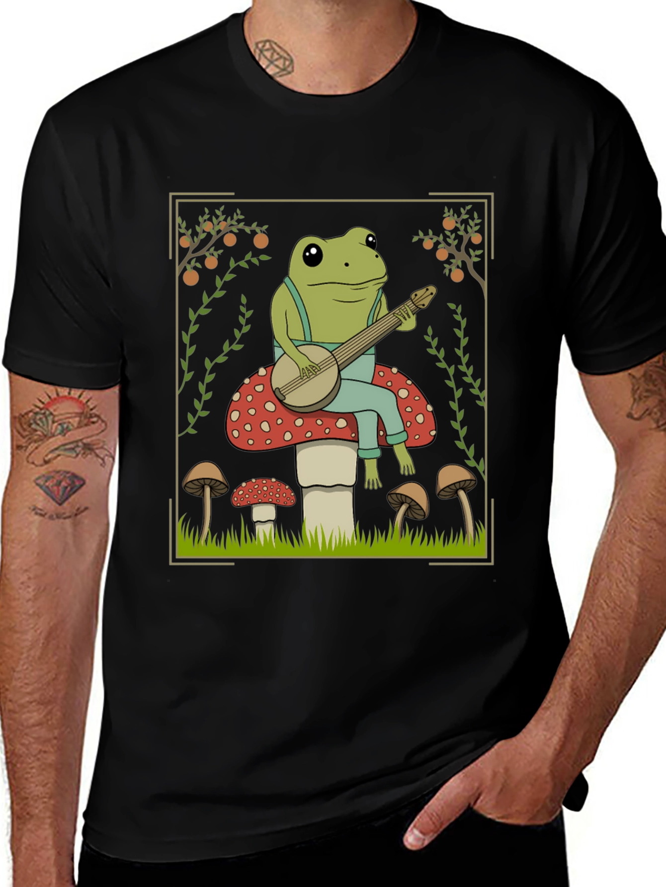 Frog Banjo Player T-Shirt - Toadstool Design
