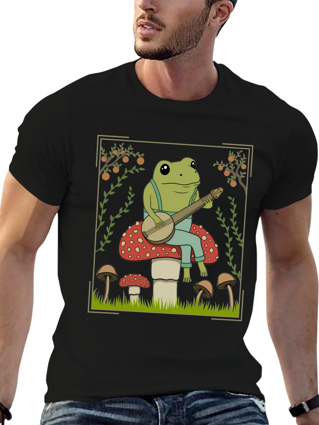 Frog Banjo Player T-Shirt - Toadstool Design