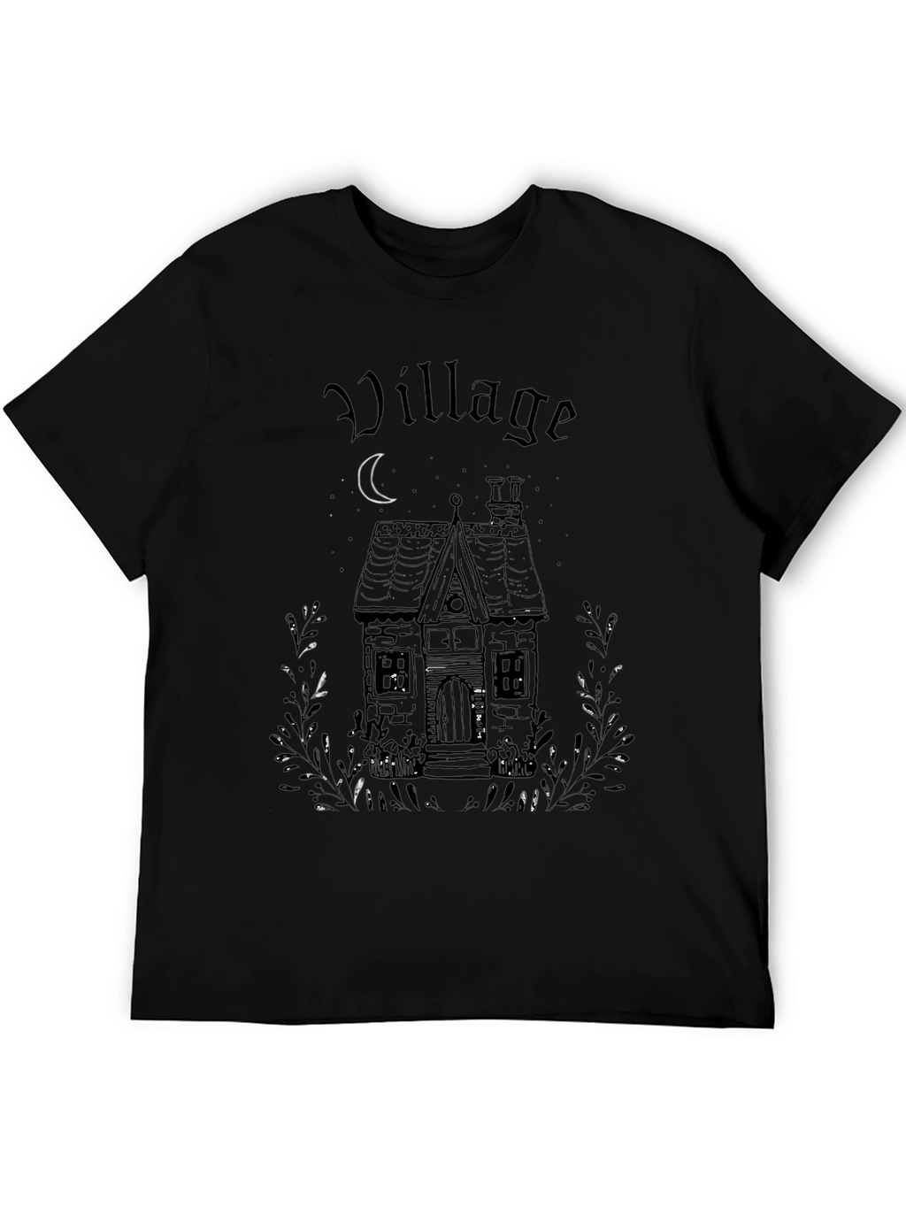 Village House Graphic Print Black T-Shirt