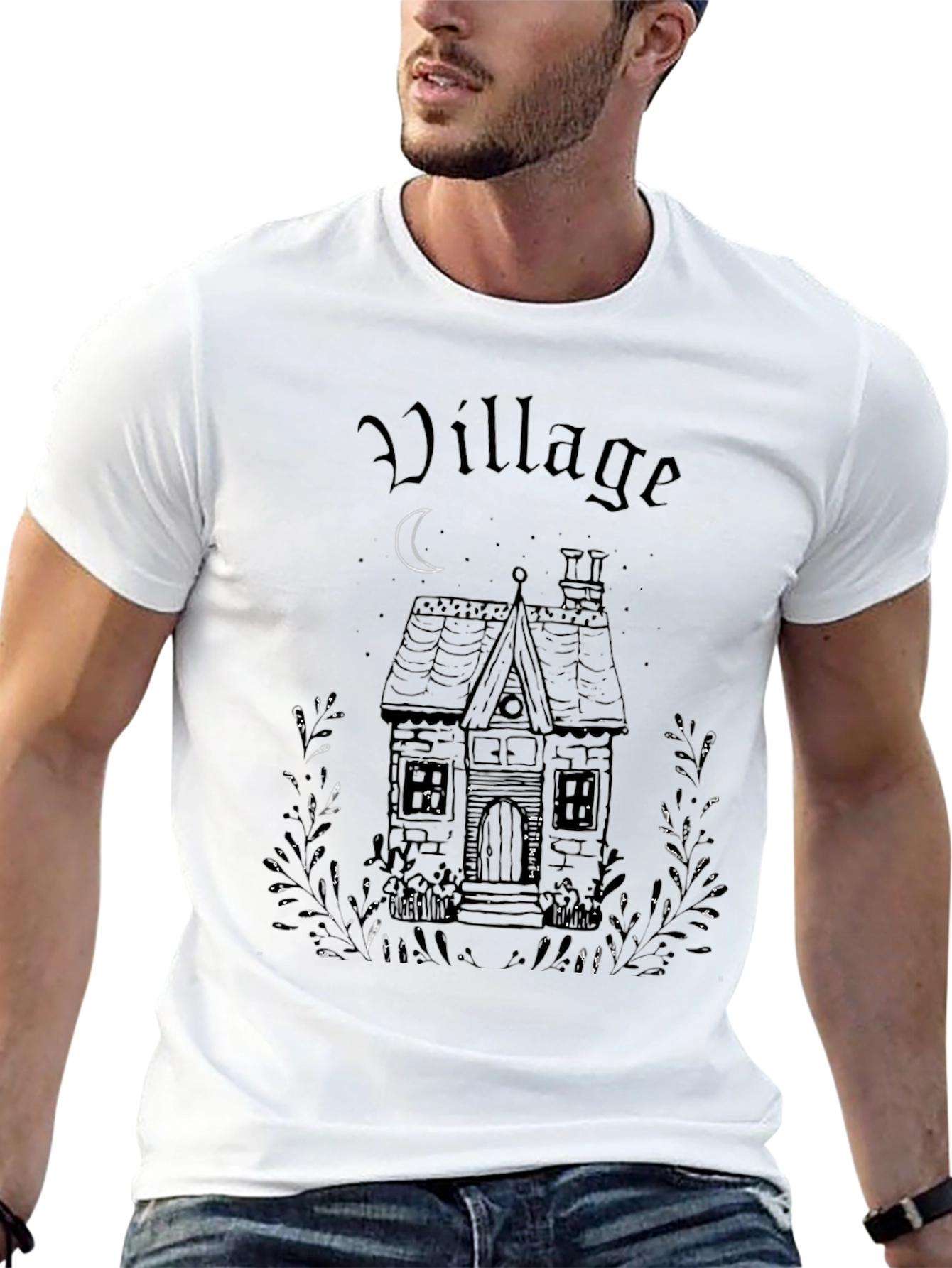 Village House Graphic Print Black T-Shirt